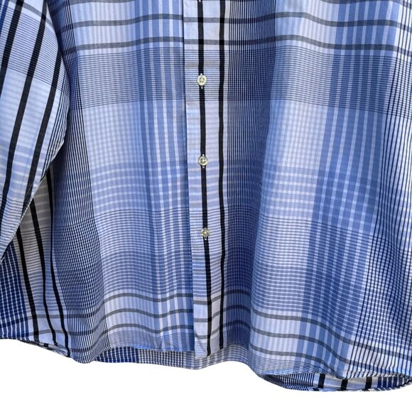 Michael Brandon Mens Blue White Check Plaid Button-Up Long Sleeve Dress Shirt XL - Picture 7 of 9